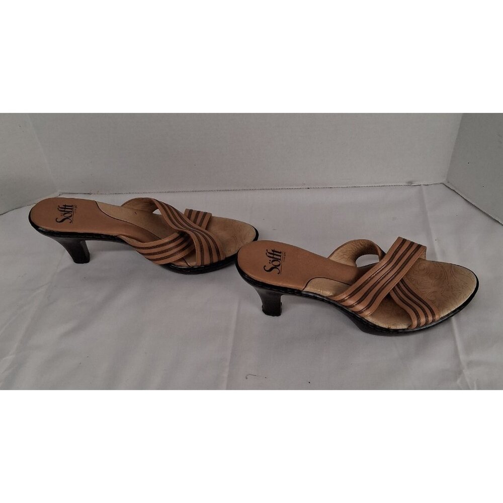 Sofft Women's Sandals 8.5M Leather Open Toe & Back Stacked Heel Slip-On GUC